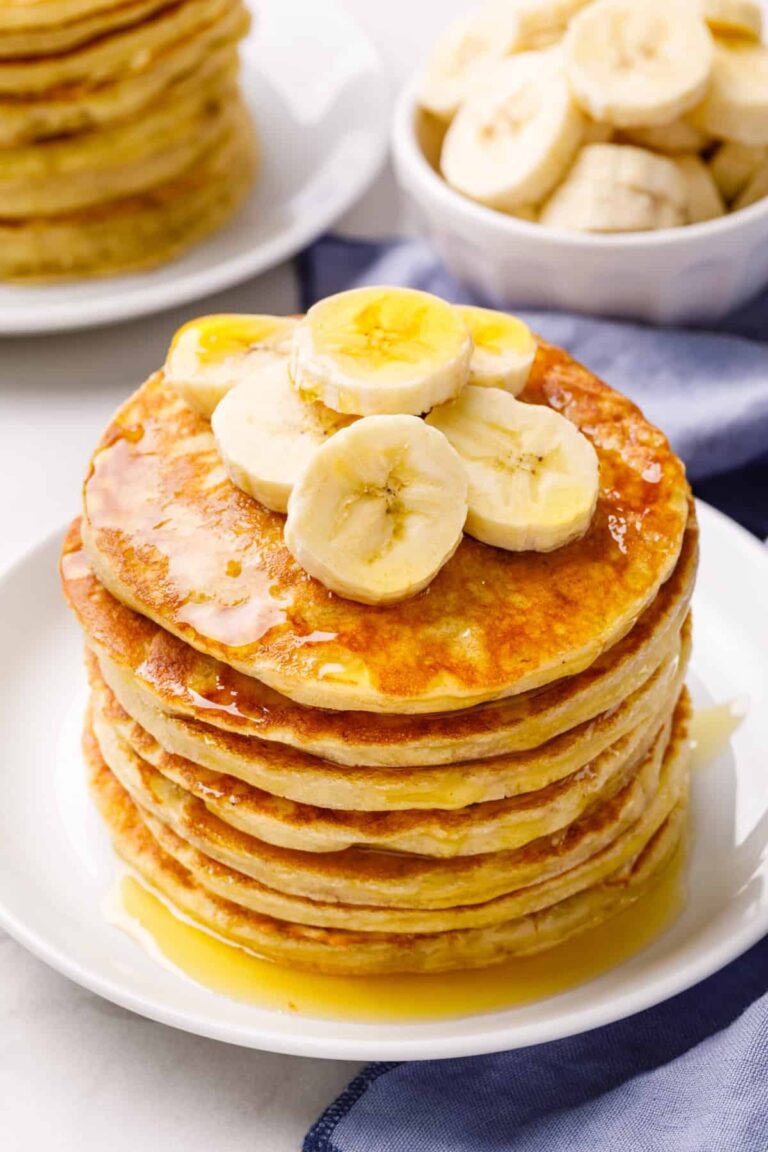 Fluffy banana pancakes served hot on a plate