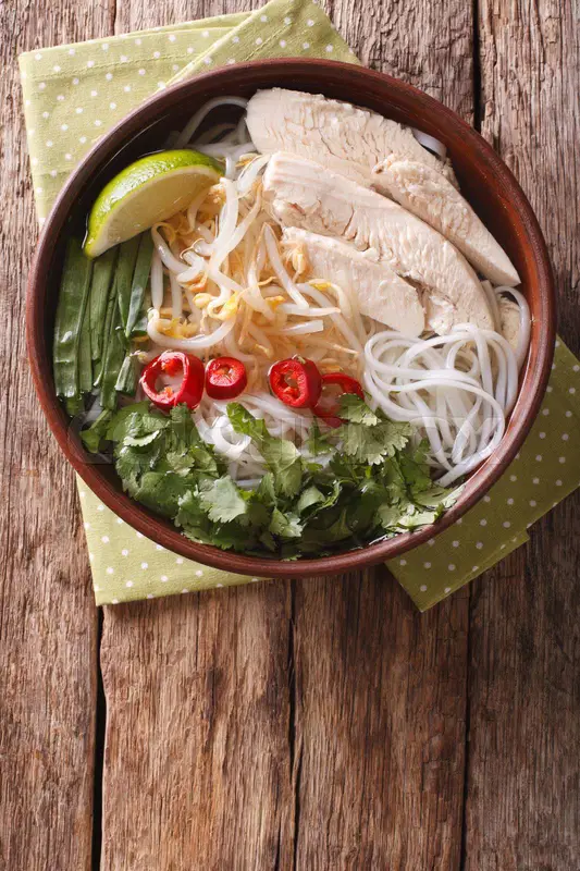 Vietnamese pho served hot in a bowl