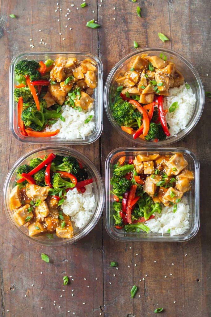 Meal prep high protein chicken bowl prepared for healthy eating