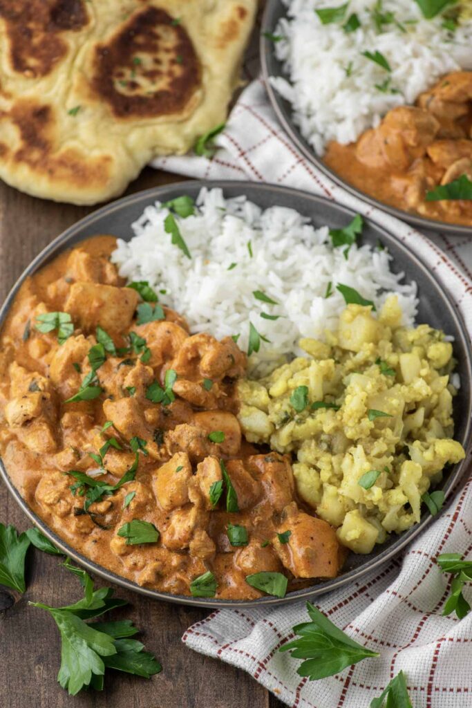 Chicken tikka masala served hot on a plate