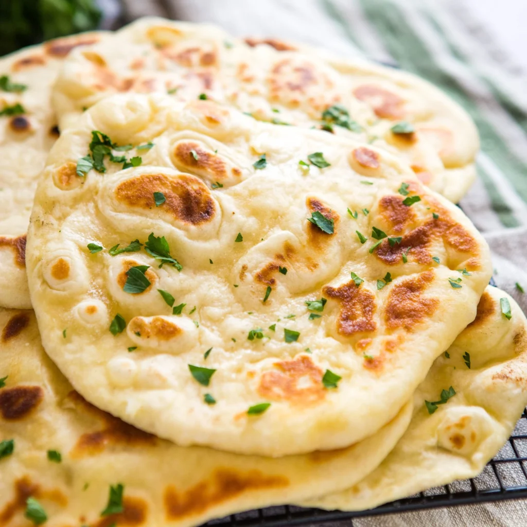 Easy homemade cheese naan cooked in a skillet